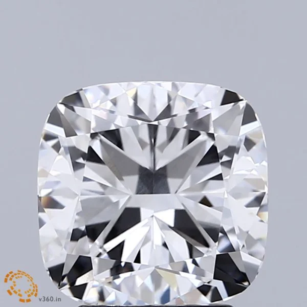 3.21 Carat Square Cushion Lab Grown Diamond, Excellent Polish, D Color, VVS2 Clarity